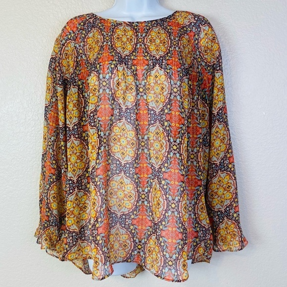 Sundance Silk Boho Long Sleeve Smocked Neckline Peasant Blouse Size M - Picture 2 of 7